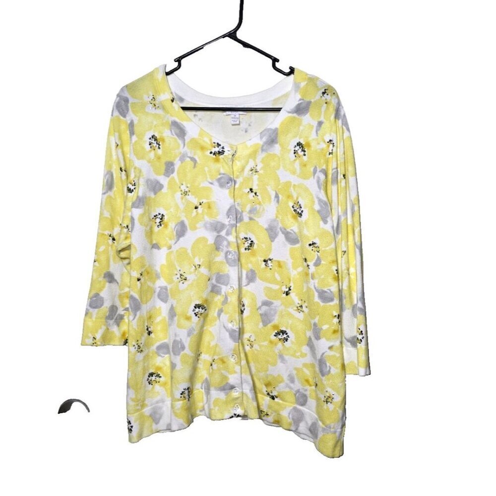 Charter Club Cardigan 2X Floral Sequin Classic Business Casual Full Button Comfy